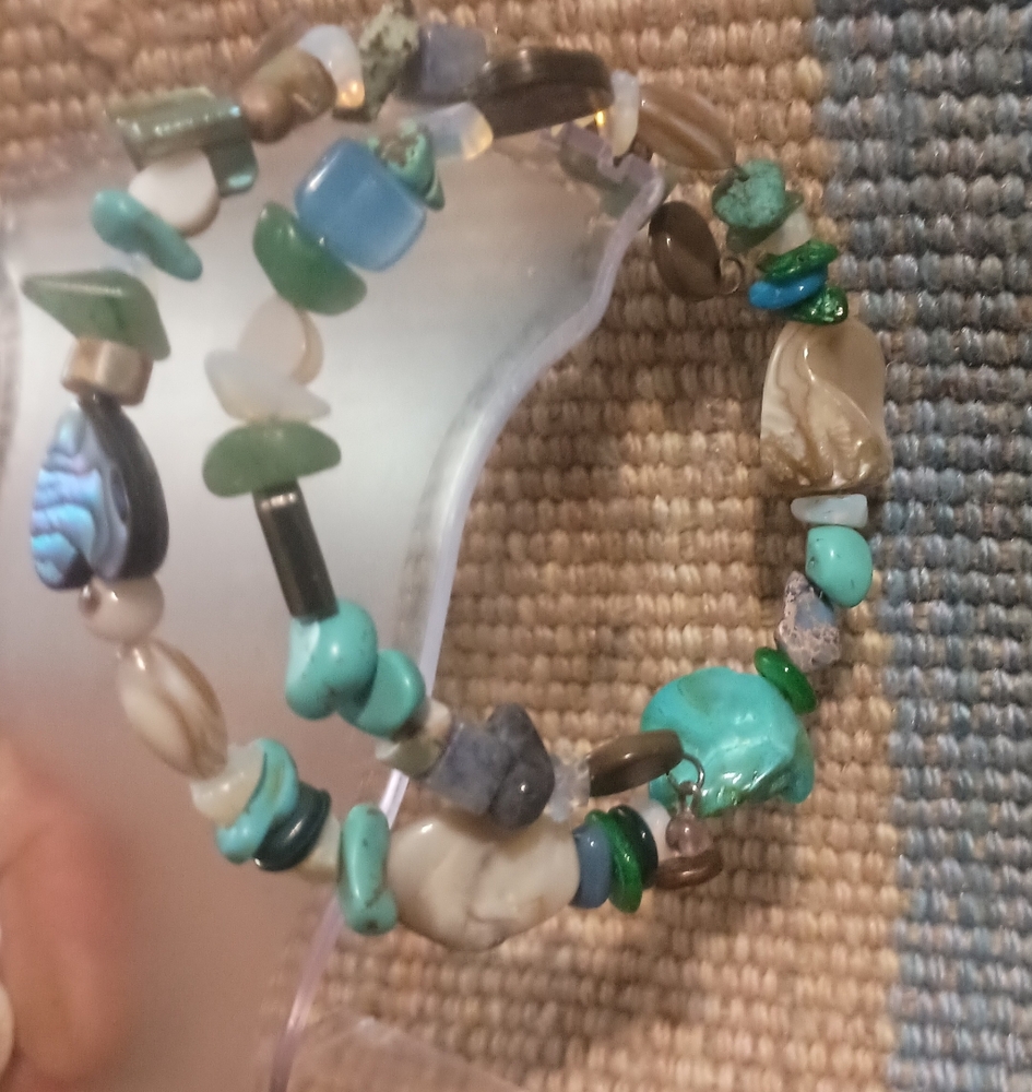 Habd Crafted Turquois, Abalone And Natural Stone Bracelet